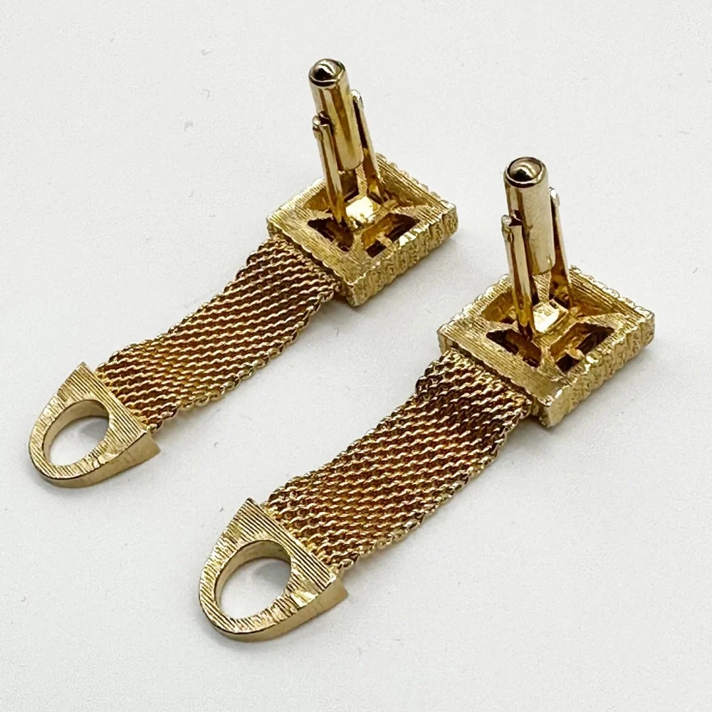 Vintage Swank Gold Tone Mesh Tiger’s Eye Square Cufflinks & Tie Tack Set IOB